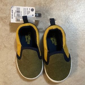 Carters baby slip on corduroy green and yellow shoes